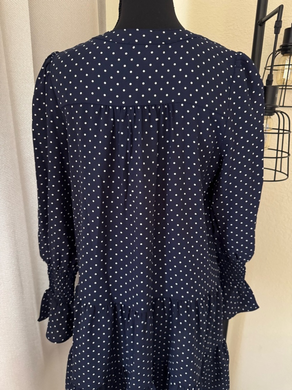 Pomander Place Navy Polka Dot Babydoll Mini Dress NWT Small - Picture 8 of 11